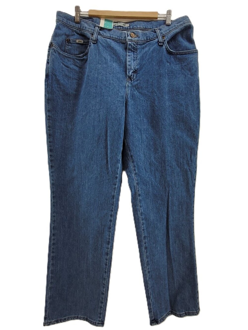 Lee Jeans Women's 16 Blue Stone Relaxed Straight Leg at the Waist Stretch Denim